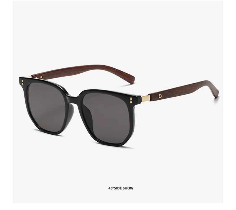 Lunettes de soleil classiques à gros grain de bois pour hommes et femmes, rétro, surdimensionnées, carrées, mode masculine et féminine, pour vacances d'été, nuances de conduite