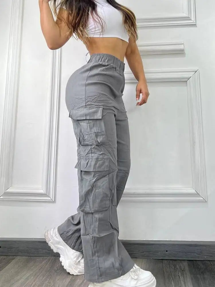 Nouveau pantalon Cargo droit femmes taille haute Baggy pantalon décontracté jambe large mince Vintage Y2K Streetwear poche mode pantalons décontractés