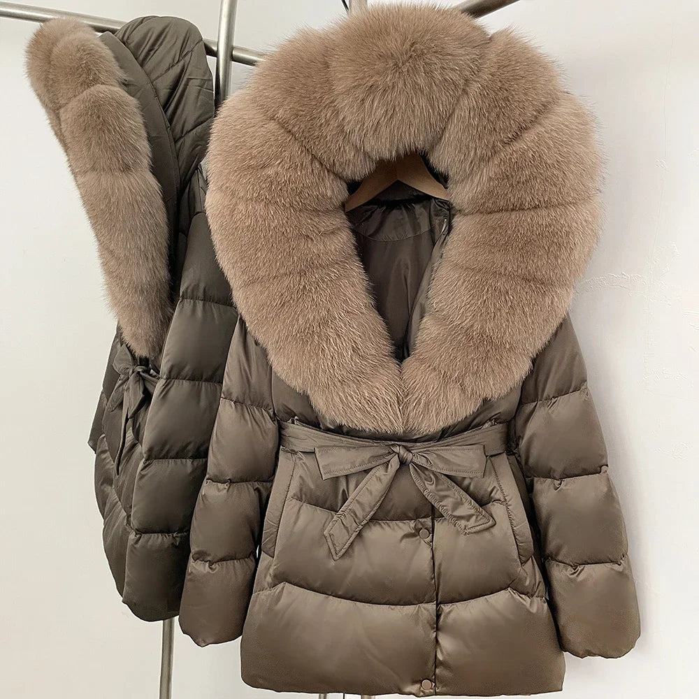Down Jacket Women Large Fox Fur Hooded Thick Natural Silver Fur Warm Female Parkas Waterproof 2025 Winter 90% Duck Down Coat