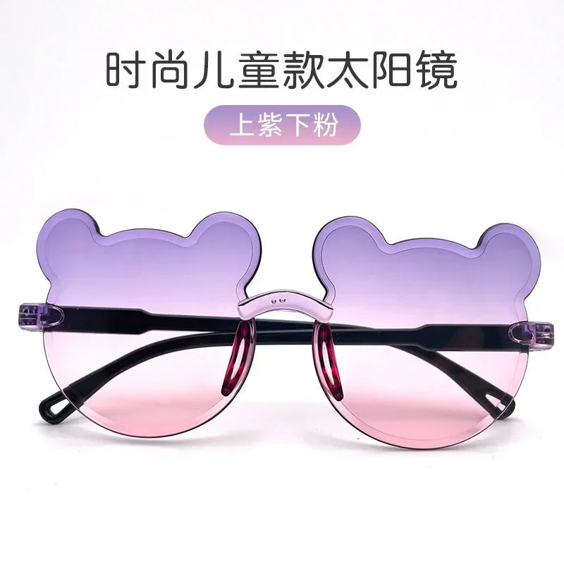 Lunettes de soleil pour enfants en forme d'ours lunettes pour enfants dessin animé sans monture UV400 lunettes pour enfants en plein air Anti-éblouissement filles garçons lunettes de soleil