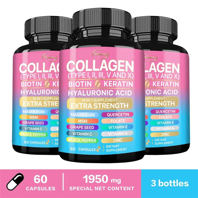 Supplément de collagène - Maintaine le bien-être global, soutient les soins de la peau, les ongles, les cheveux, les antioxydants et le système immunitaire