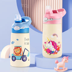 400ML enfants bouteille d'eau dessin animé Animal tasse pour enfants avec paille en acier inoxydable flaques sous vide bouteille Thermos tasse thermique tasses