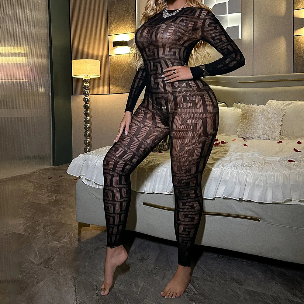 Body sans entrejambe Transparent pour le sexe, collant audacieux, entrejambe ouvert, Costumes érotiques, Lingerie Sexy en résille