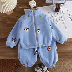 Ensemble épais en velours pour bébés, vêtements de maison pour enfants, dessin animé, secouant et brossé, automne et hiver
