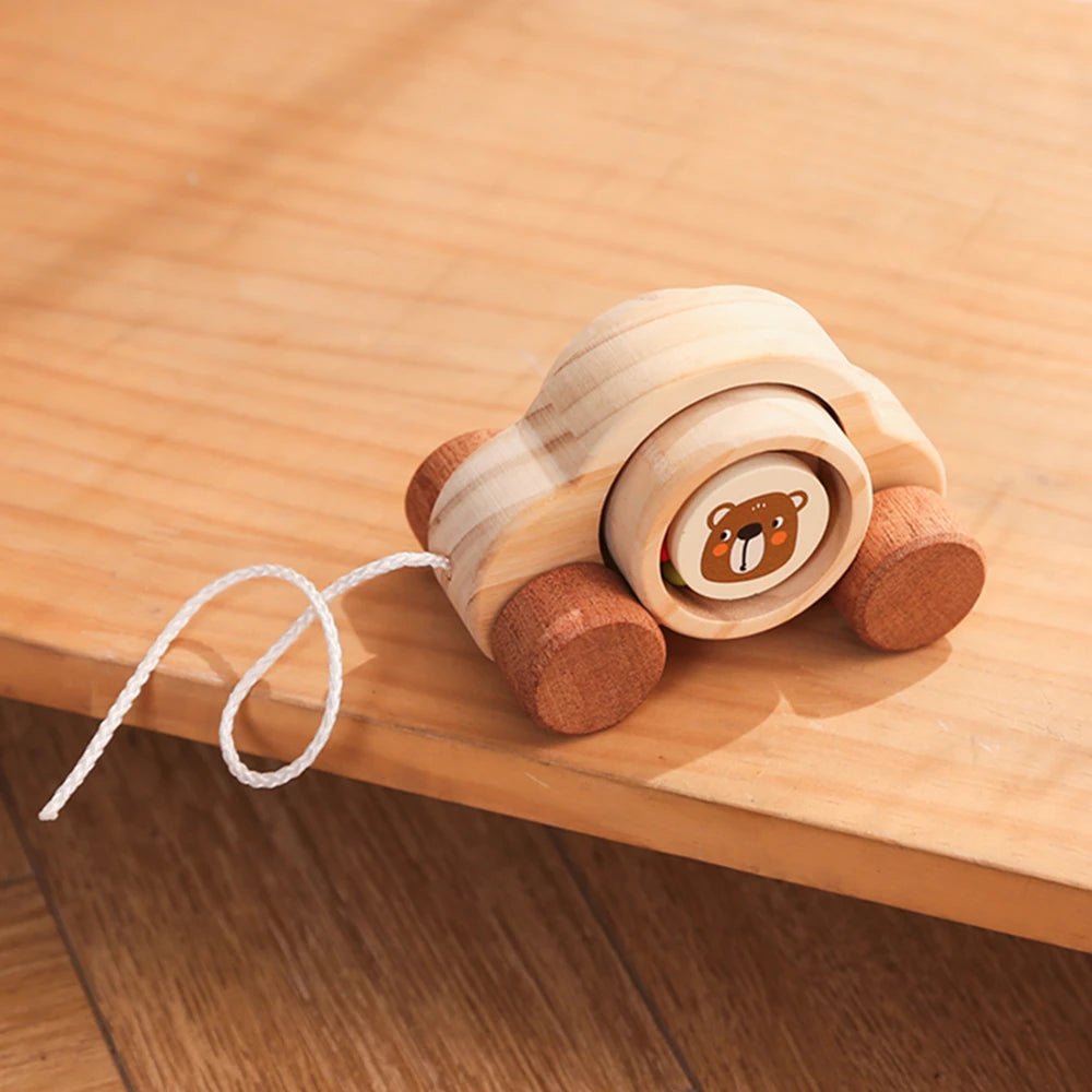 Jouets Montessori en bois pour bébé, 1 pièce, anneau de dentition de Bus de dessin animé, ours en bois de hêtre, voiture pour enfants, jouets éducatifs Montessori, cadeau