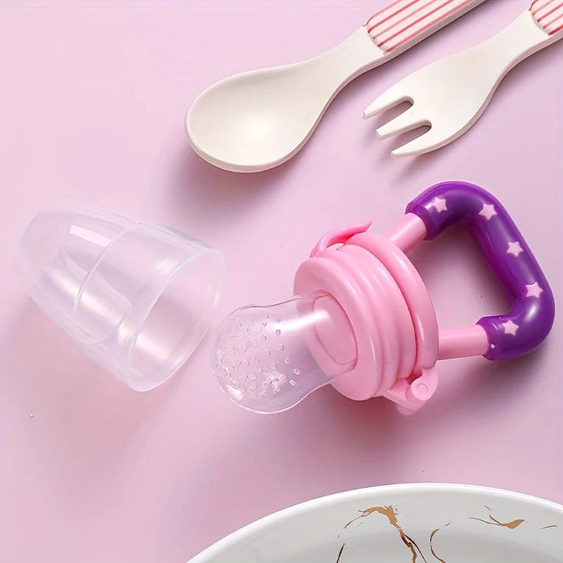 Cuillère d'alimentation en silicone pour bébé, sucette de meulage de fruits, mailles complémentaires