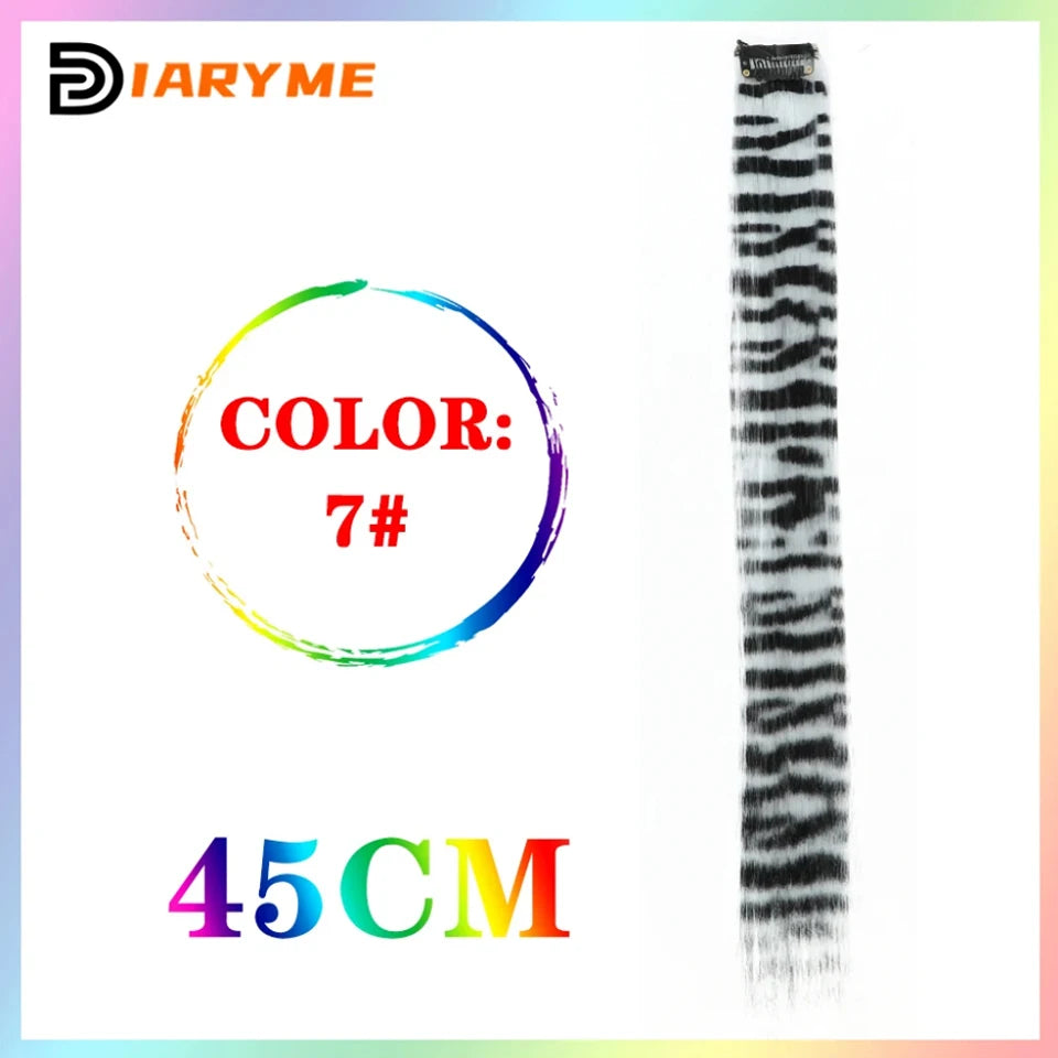 Colorful curly synthetic hair extensions for girls, long clip-in hairpiece, multicolored party strands, wig piece, for women and children