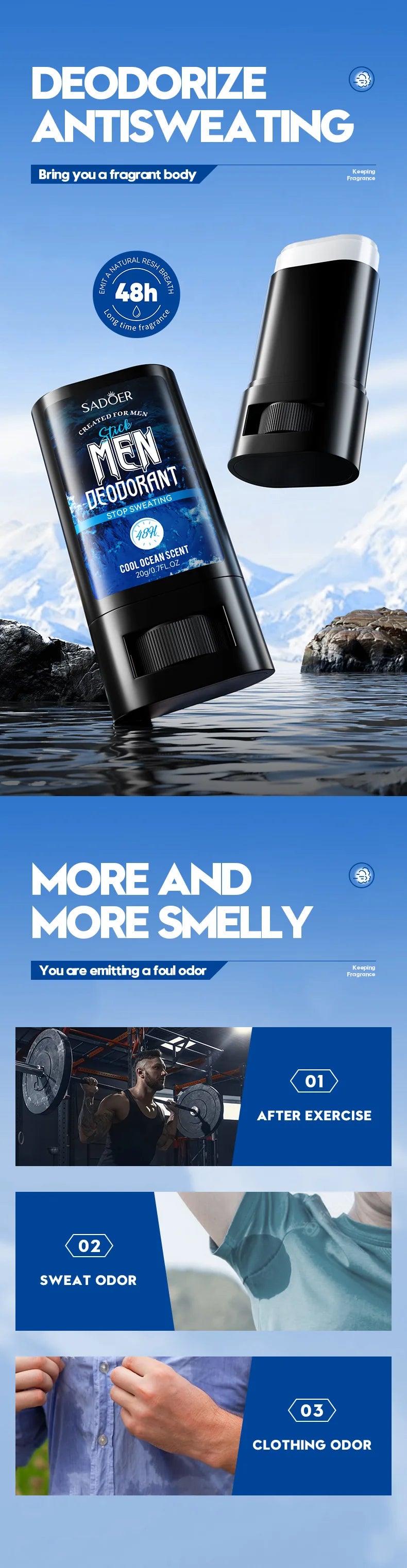 SADOER crème désodorisante Anti-transpiration pour hommes bâton séchage rapide retenir parfum rafraîchissant corps poignet odeur Anti-transpiration crèmes