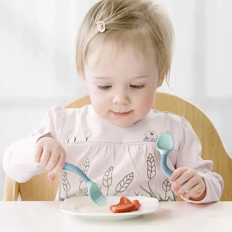 Ensemble fourchette et cuillère pour bébé, ustensiles pliables pour tout-petits, poignée en Silicone souple, vaisselle d'entraînement, outils d'auto-alimentation pour nourrissons et enfants BP