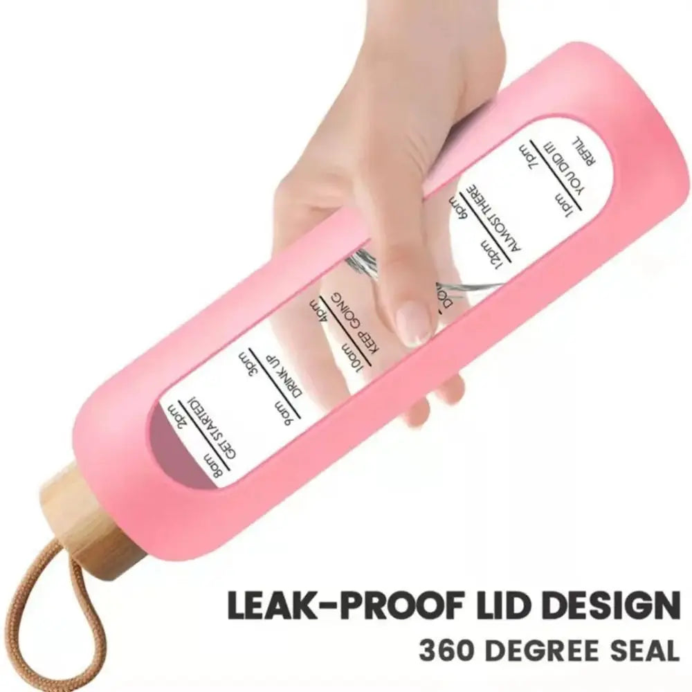 Bouteilles d'eau en verre marquées dans le temps, 32oz, 1l, bouteille de boisson Portable, couvercle en bambou, sans plomb, bouteille de Sport de motivation, manchon en Silicone