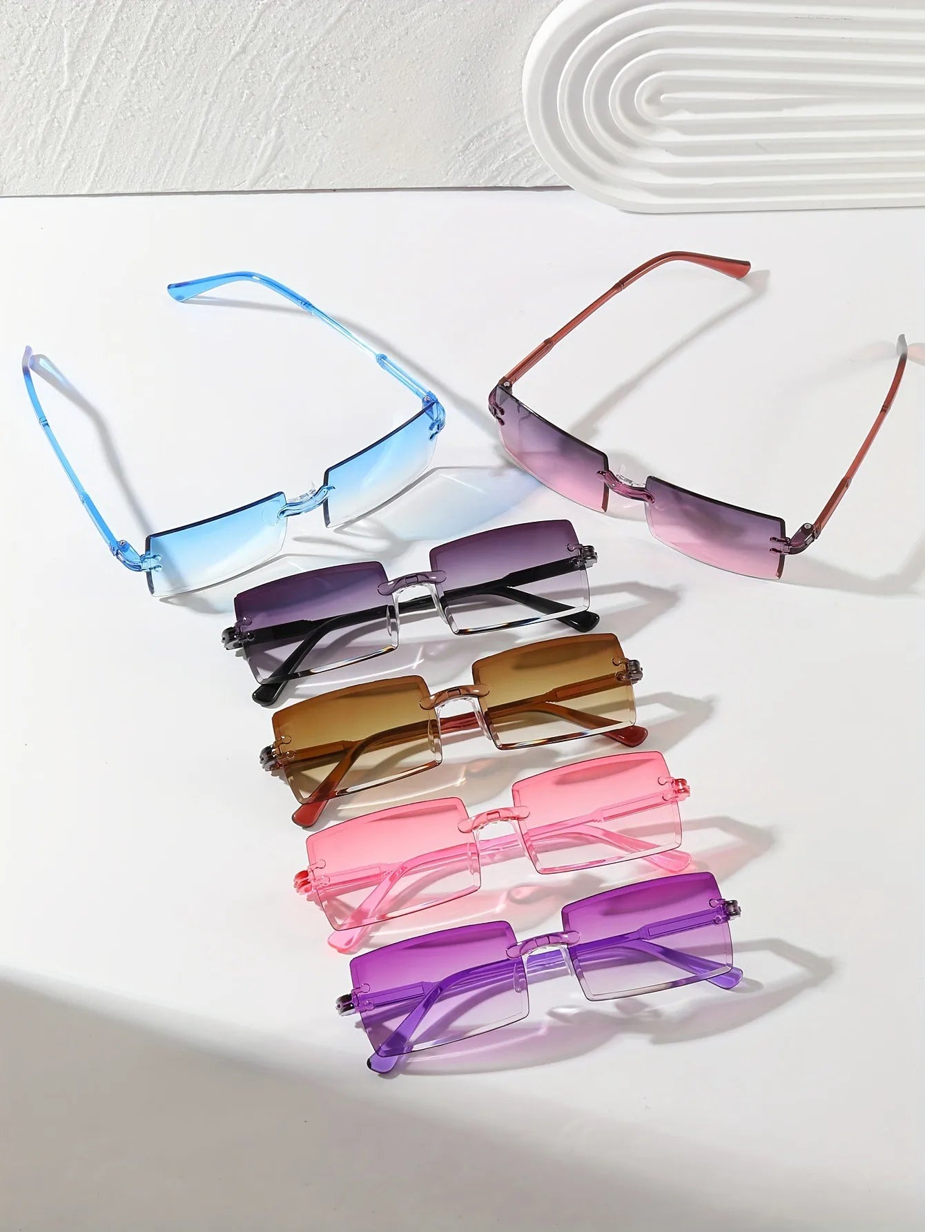Lunettes de soleil rectangulaires pour femmes et hommes, 6 pièces, mignonnes, couleur bonbon, nuances décoratives, UV400