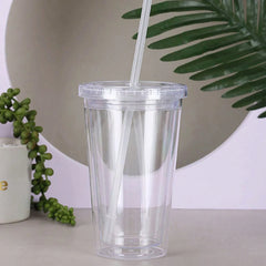 Tasse à boire transparente en plastique Double couche réutilisable de 450ml, bouteille d'eau avec couvercle, tasse en paille, boisson extérieure, thé, lait, outils