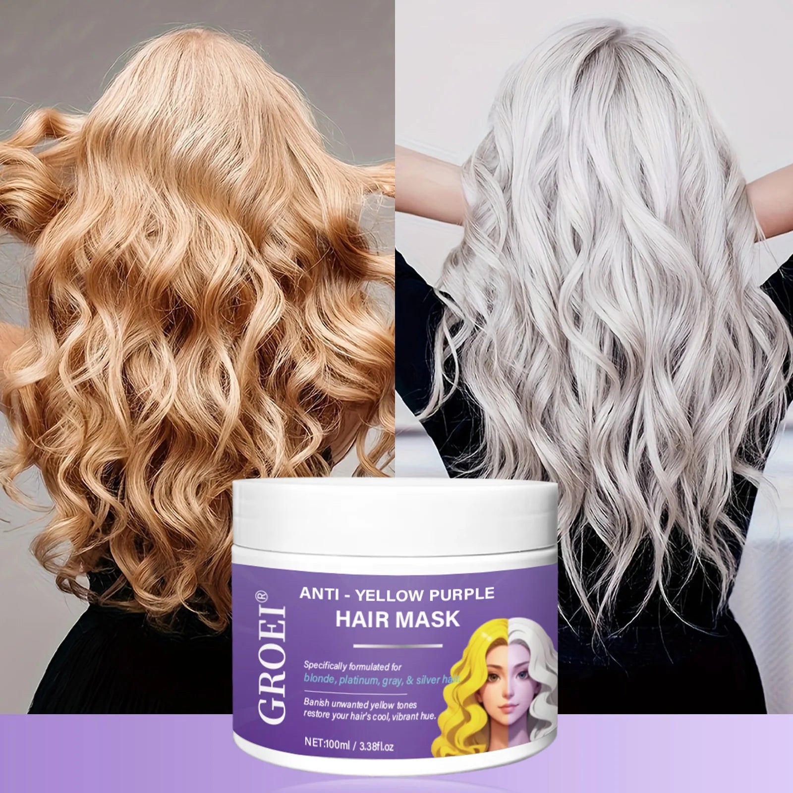 Masque capillaire qui élimine les tons jaunes et nourrit en profondeur les cheveux, améliore la brillance des cheveux et restaure la couleur des cheveux.
