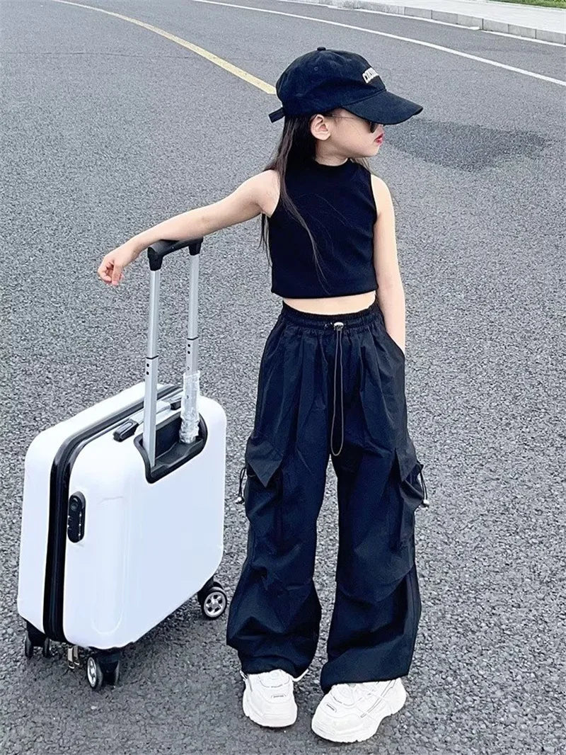 Pantalons Cargo pour filles de 5 à 14 ans, mode printemps, pantalons amples pour enfants, nouveau Style, pantalons à jambes larges, vêtements décontractés pour filles