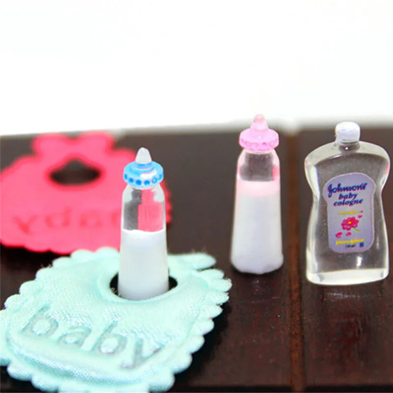 1:12 scale dollhouse, miniature baby bottles, bib and shampoo set, nursery accessory, gift