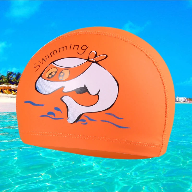 Bonnet de bain imperméable pour enfants, protection des oreilles, en PU, pour garçons et filles, dessin animé, protection des cheveux, natation confortable