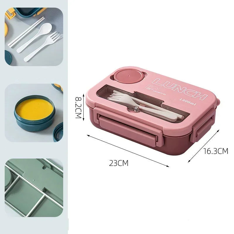Boîte à déjeuner Portable à compartiment de 1300ML, boîte à Bento de bureau pour enfants étudiants avec fourchette et cuillère, récipient de stockage des aliments pour micro-ondes