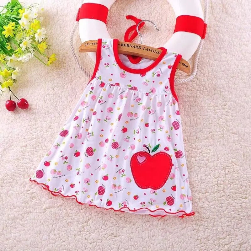 Summer dresses for baby girls, in cotton, sleeveless, printed + embroidered