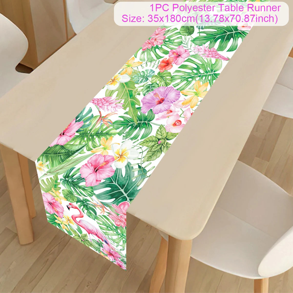 Summer Hawaiian Flower Table Runner, Flamingo Birthday Party Decor for Kids, Aloha Hawaii Tropical Party Supplies, Dining Table Decor