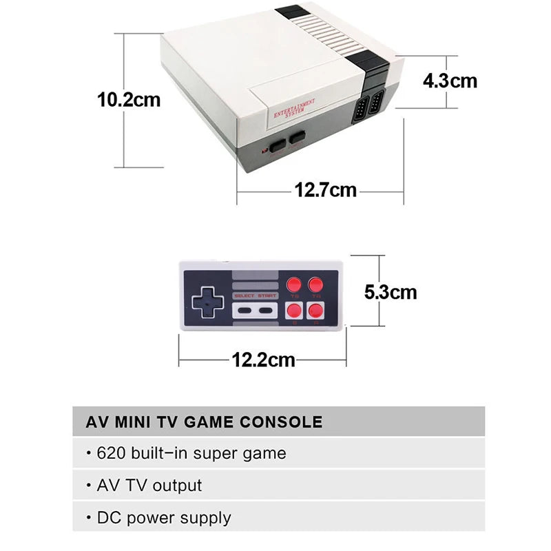 Retro game console, Mini classic video game system, 620 built-in AV games, 8-bit NES FC TV console, gift for adults and children