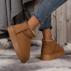 Bottes de neige à plateforme épaisse en peluche pour femme, chaussures d'hiver en fourrure et coton, en Faux daim, à enfiler, rembourrées à la cheville