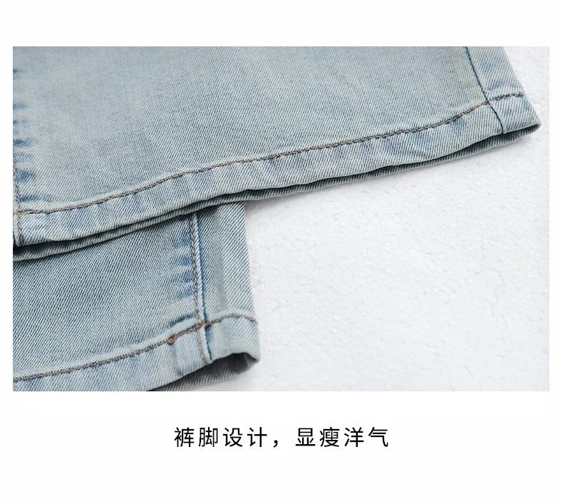 Five-pointed star embroidered jeans for girls aged 3 to 12, stylish wide-leg denim trousers, new spring/autumn collection