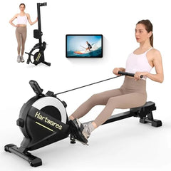 Magnetic rowing machine for home use, with a 77 lb high-resistance rower, 16 resistance levels, and quiet operation.