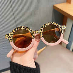 Lunettes de soleil rondes pour enfants, design de dessin animé mignon, léopard, Double couleur, Vintage, Protection UV, classique, pour filles et garçons