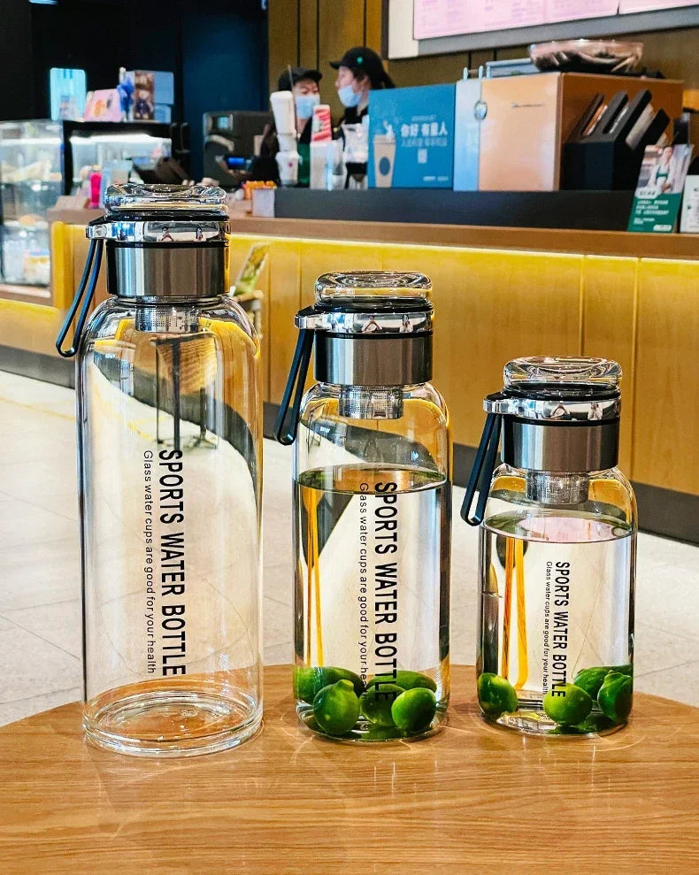 Bouteille d'Eau en Verre de Grande Capacité, Transparente, pour le Lait, le Jus, pour l'Extérieur, Portable, Étanche, pour le Thé, 2L
