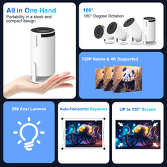 Transpeed-Projecteur portable AllwinnerH713, Android 11, WiFi 6, 260ANSI, 1280x720P, 4K, 180 °, BTpig flexible, Home Cinema, Extérieur, Provaincu