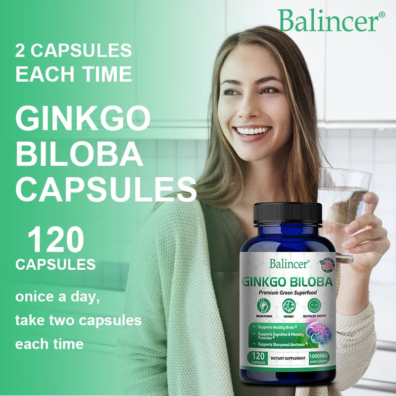 Extrait de Ginkgo Biloba, Supplément de Vitamine B, Prend en Charge la Fonction du Cerveau et la Mémoire, Focus, Instituts Soulignés, 60/120 Capsules bobines ales