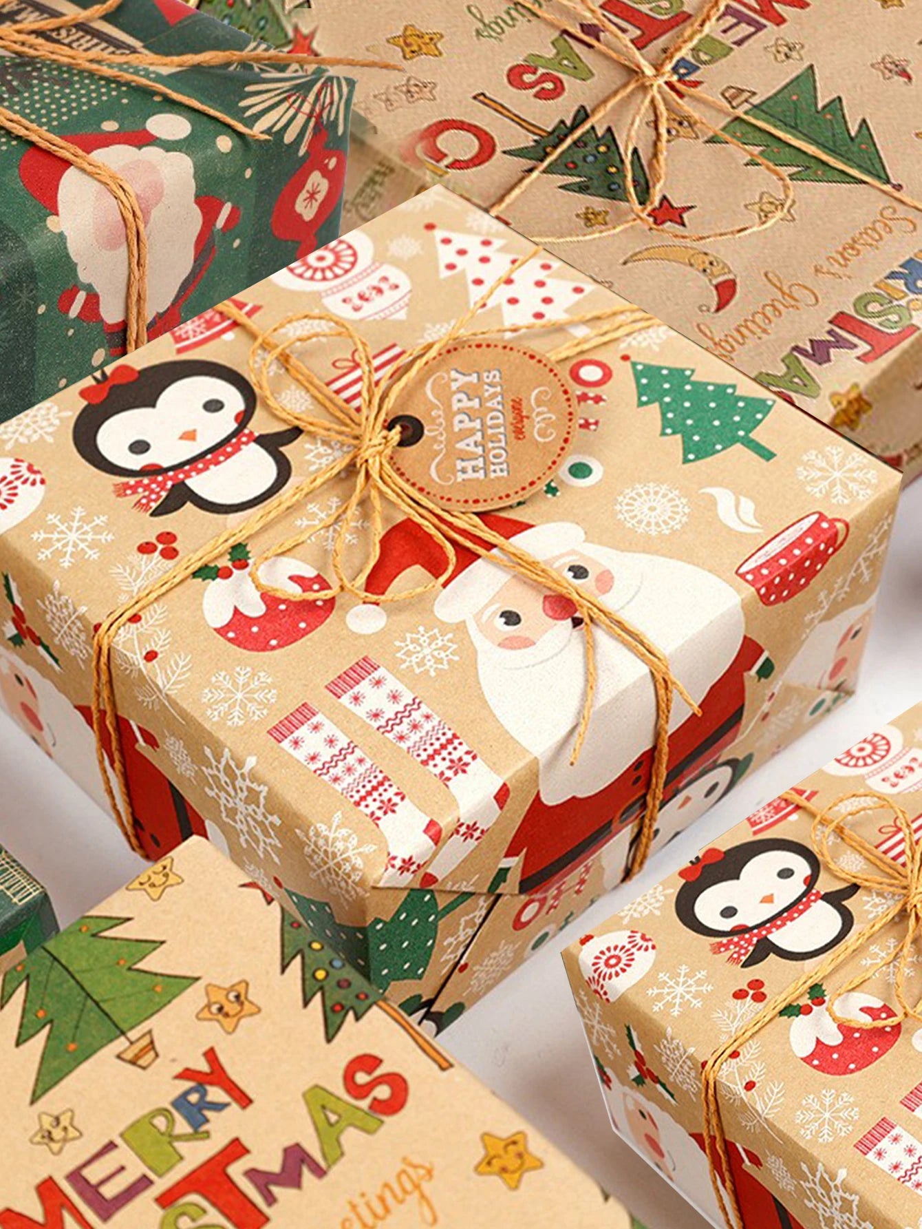 Papier d'emballage de cadeaux de Noël Papier d'emballage de cadeaux multi-styles Boîte-cadeau de Noël écologique Papier Cadeaux d'anniversaire et de vacances