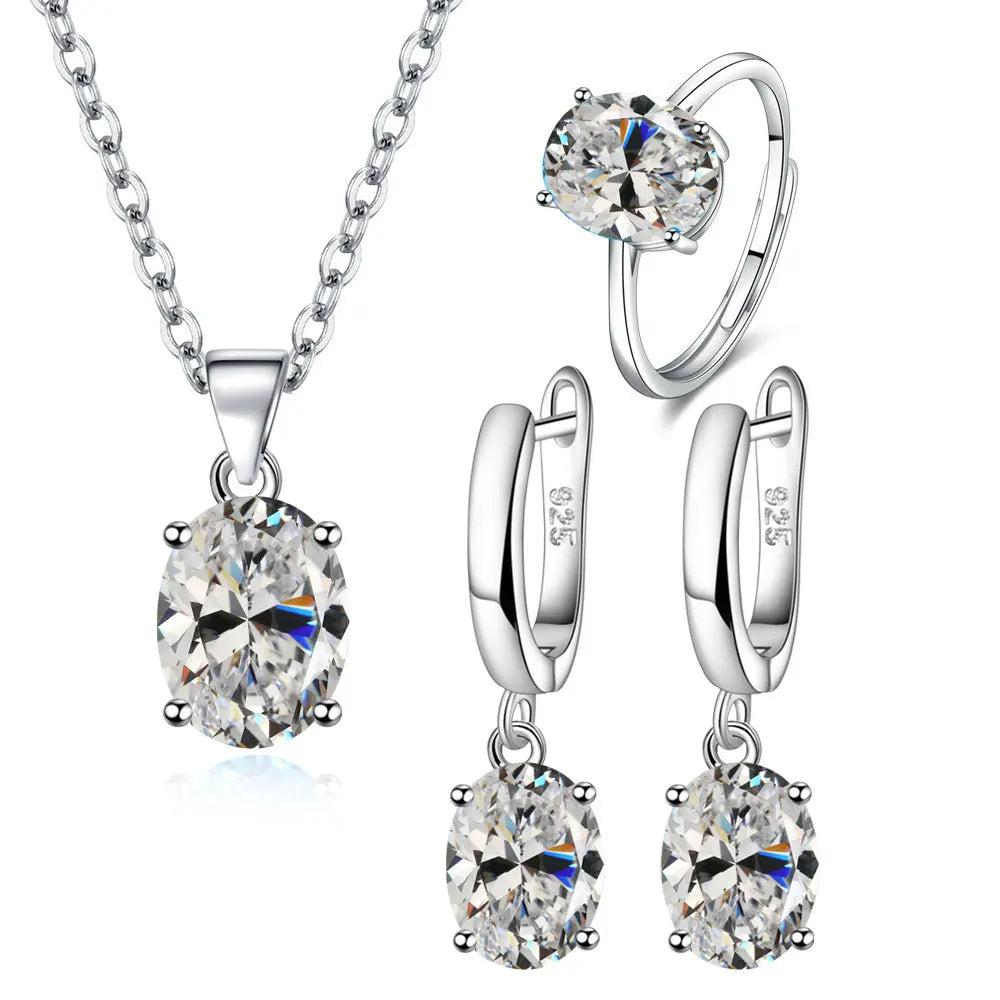Ensemble de bijoux en argent Sterling 925 pour femmes, bague en Zircon Ellipse, collier, boucles d'oreilles, accessoires de luxe, cadeaux
