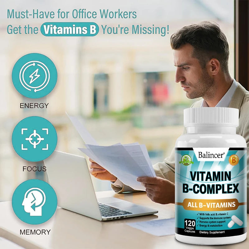 Complément complexe de vitamine B, contenant d'acide folique et de la vitamine C, soutient l'énergie, la santé immunitaire, le supplément antioxydant
