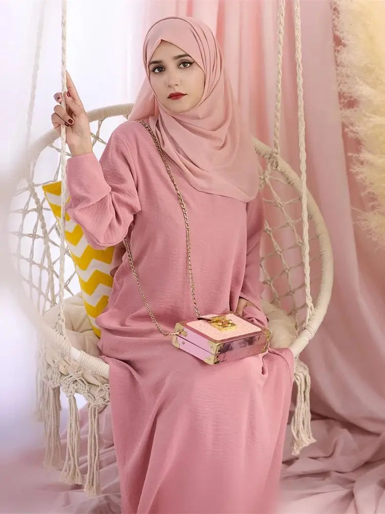 Noir blanc rose solide dubaï modeste sous Robe Abaya Islam caftan musulman avec poches robes pour femmes Robe Femme Musulmane