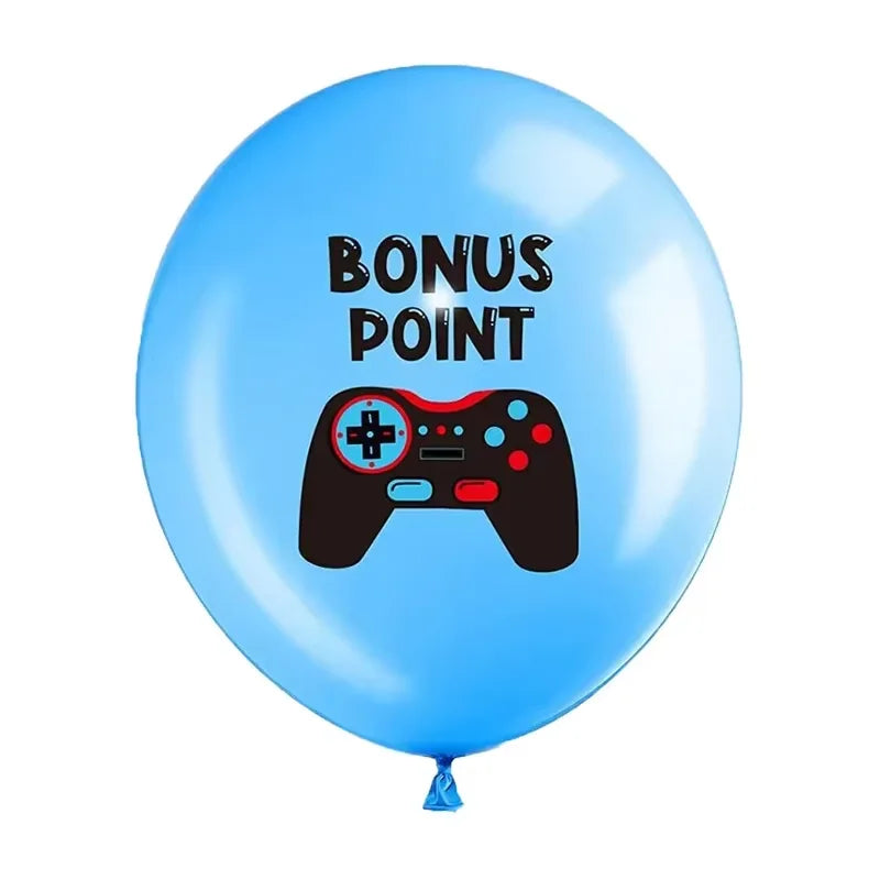 Blue game on balloons, video game controller themed latex balloon, Happy Boys game, children's birthday party favors, Gamer level up balloon
