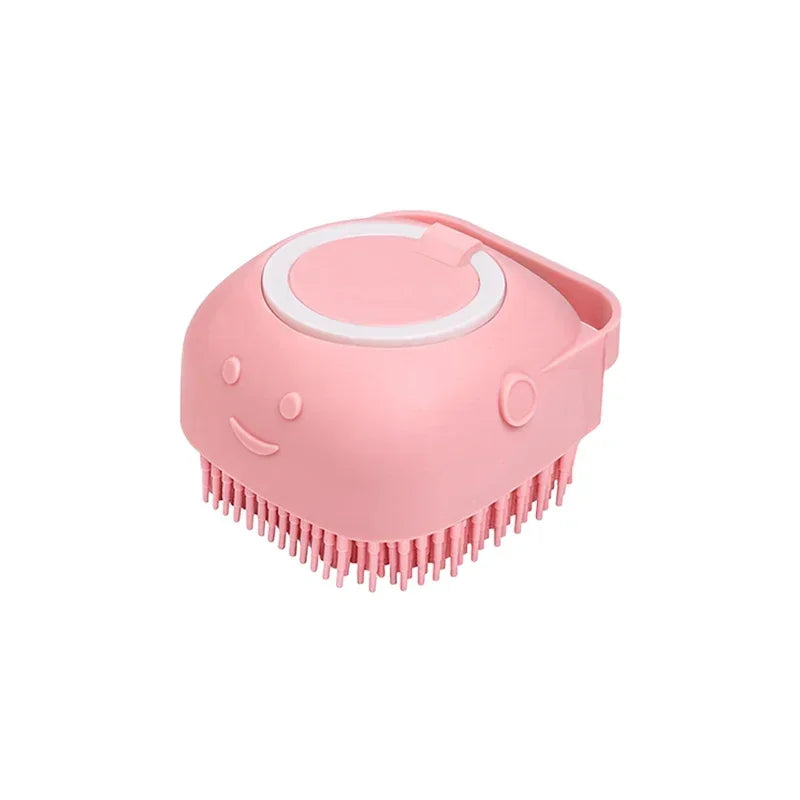 Brosse de bain pour chien, brosse de Massage pour animaux de compagnie, distributeur de shampoing, brosse en Silicone souple, poils en caoutchouc pour chiens et chats, outil de toilettage de douche