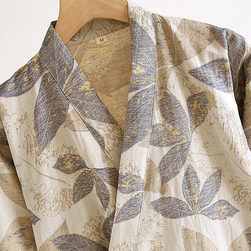 Peignoir en coton pour hommes, nouveau Style, couleur assortie, grande taille, vêtements de maison, pyjama Yukata, printemps et automne 2024