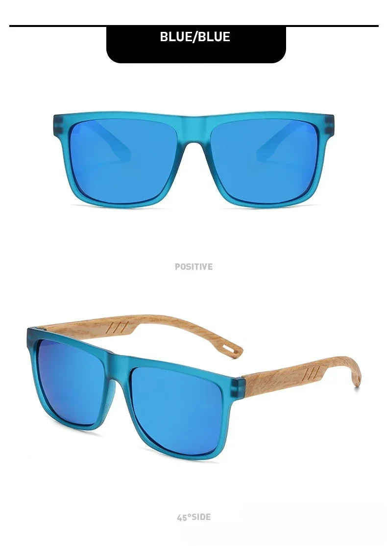Lunettes de soleil en bois de bambou pour hommes et femmes, Vintage, Protection UV400, unisexe, monture carrée, nuances de conduite