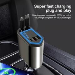 Retractable car charger, 4-in-1 120W fast charging car charger, retractable cable and 2 USB ports. Compatible with car charger adapter.
