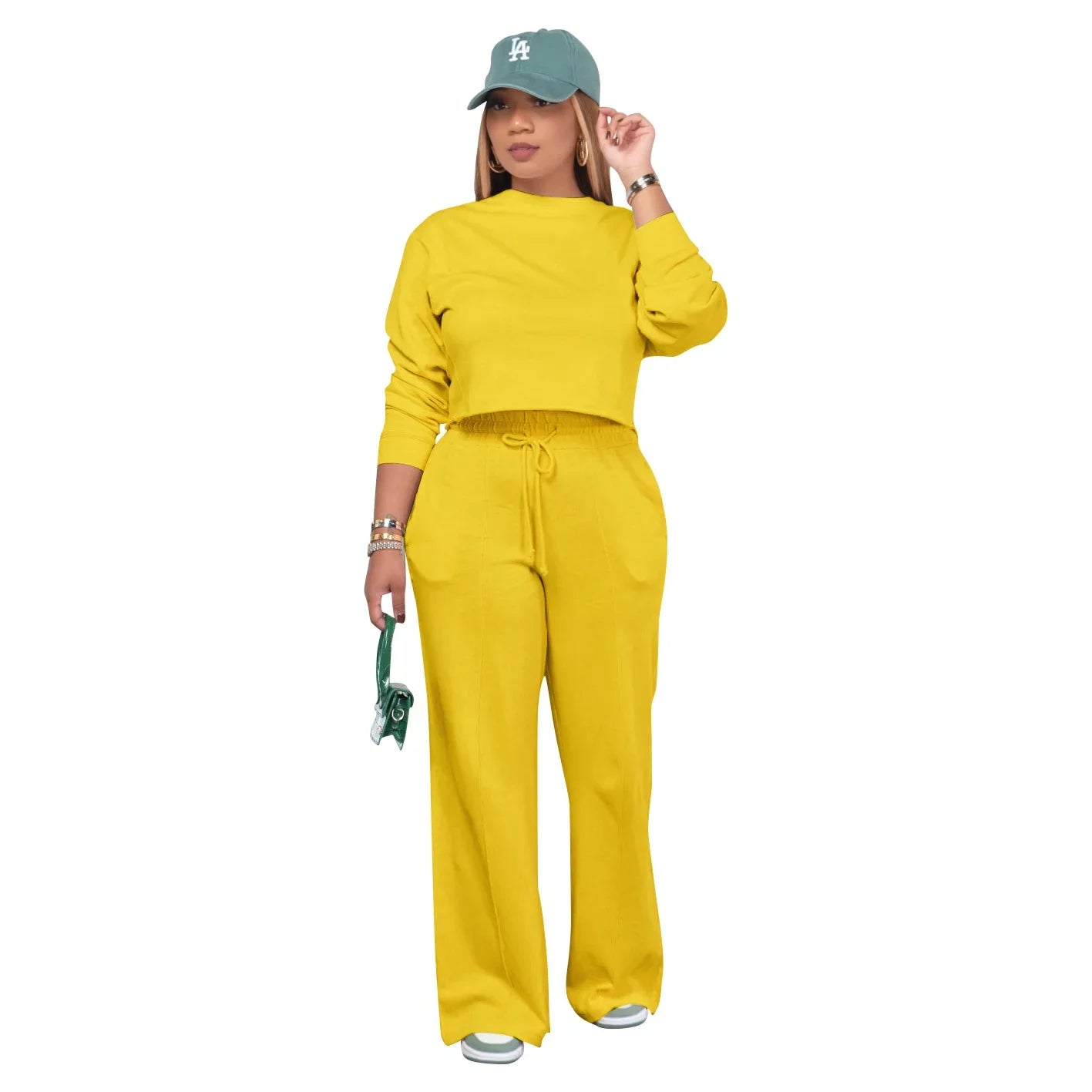 Ensemble de vêtements pour femmes, pull + pantalon, 2 pièces, costumes d'hiver épais et chauds, couleur unie, survêtement décontracté