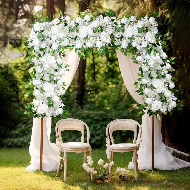 100cm DIY Wedding Flower Wall Decoration Arrangement Supplies Silk Peonies Artificial Rose Floral Row Decor Sea Bow Backdrop