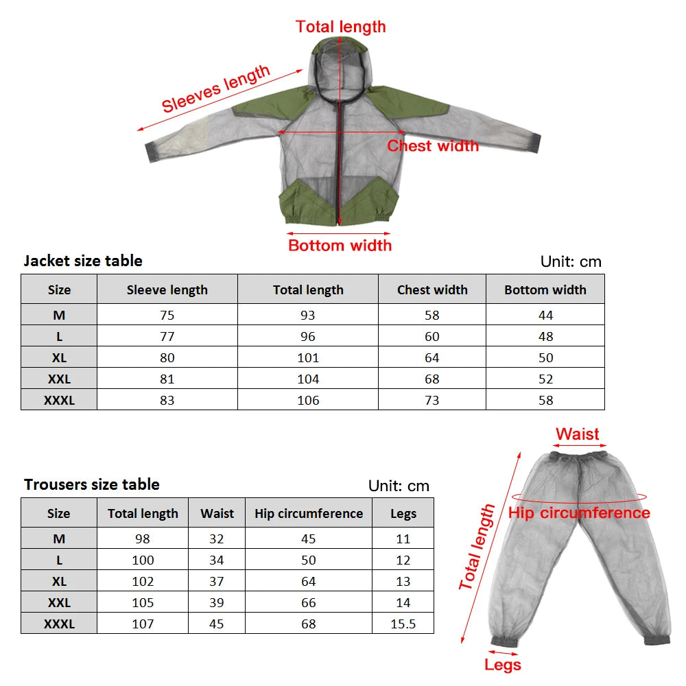 Outdoor mosquito-repellent jacket, Olympic-sized mesh hooded jacket, fishing and camping jacket, insect protection, mesh shirt, gloves and pants