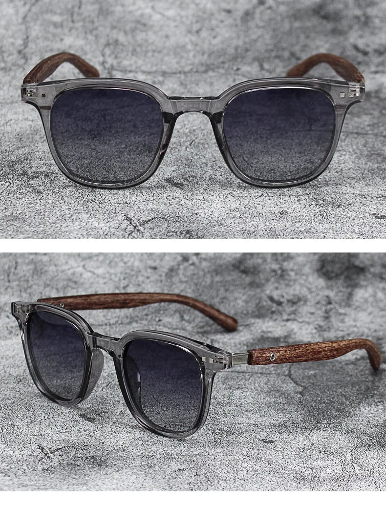 Nouveaux hommes Vintage cadre en bois lunettes de soleil marque classique carré lunettes de soleil revêtement lentille conduite lunettes pour femmes mâle