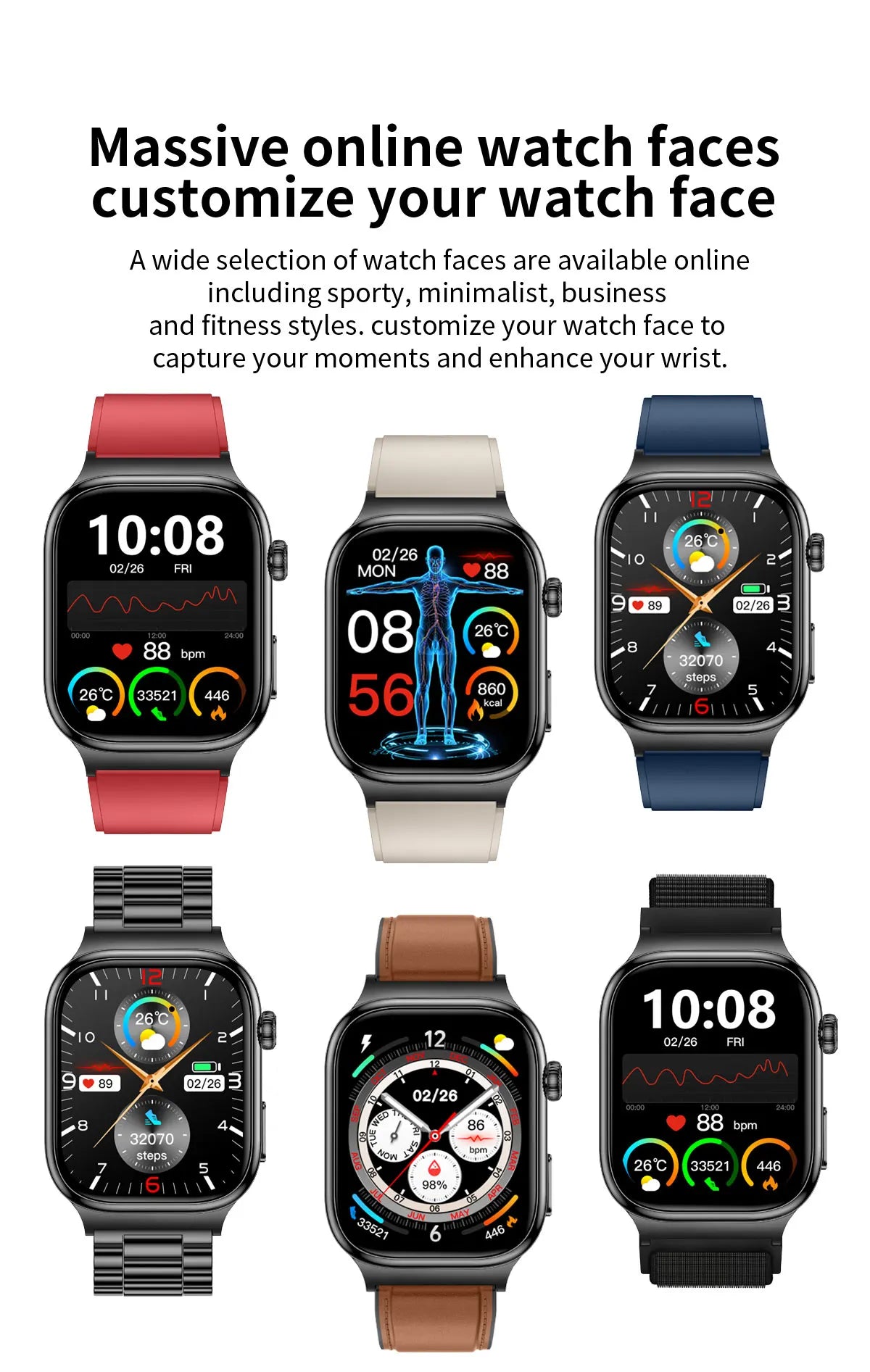 2025 nouvelle montre intelligente 2.04 pouces écran acide urique lipides sanguins composition corporelle cinq détecteurs 650mAh sport HD appel montre intelligente
