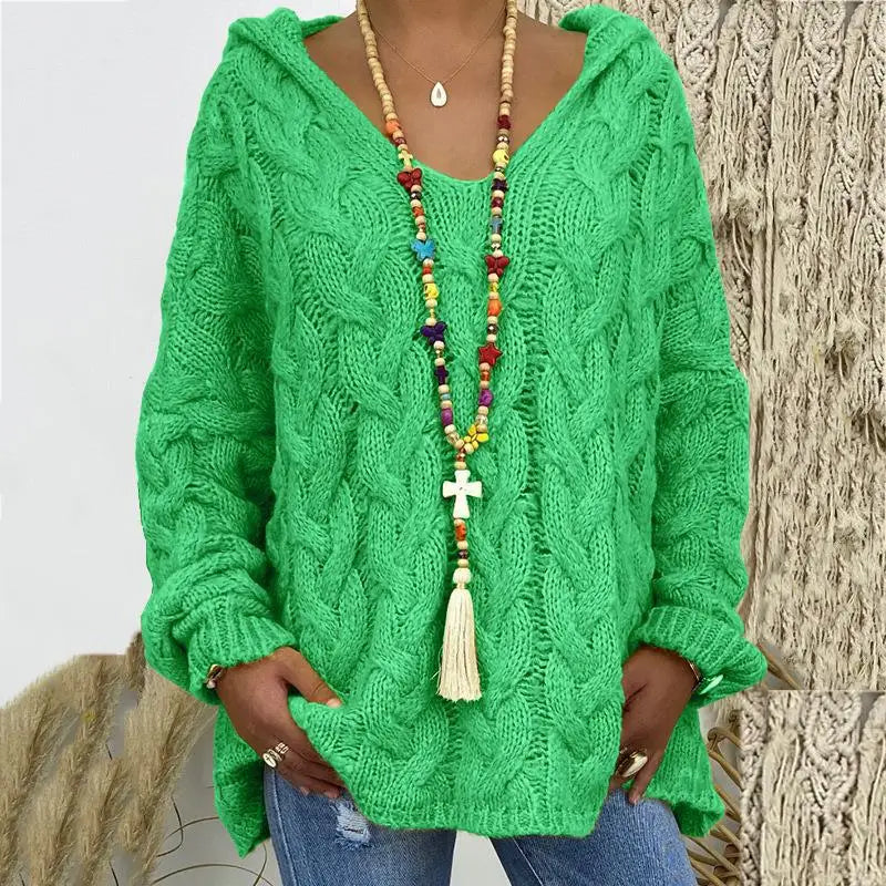 20 Colors Women's Loose Twist Knot Knitted Sweaters Autumn Winter Women's Hooded Knit Pullover Coats XXBLH-1058