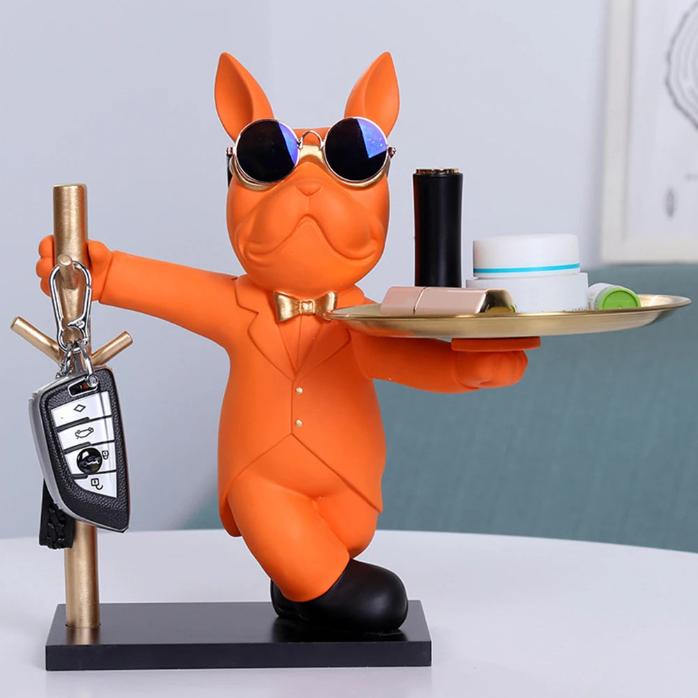 Sculpture de bouledogue français, Statue de chien, Figurine décorative, plateau de rangement en métal, pièce de monnaie, tirelire, clé d'entrée, porte-snack