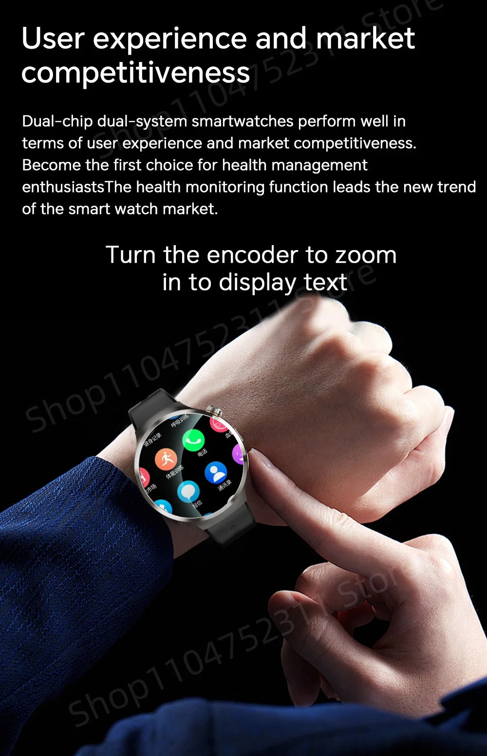 Smartwatch avec grand écran Amoled 1,98 pouces 210 °   Caméra rotative GPS Position surveillance de la santé Android 13.0 montre intelligente hommes