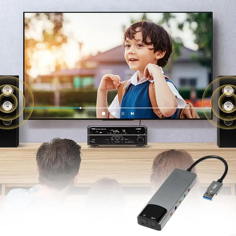 External USB sound card with microphone inputs, line inputs, and optional optical DIF output for professional-quality sound editing