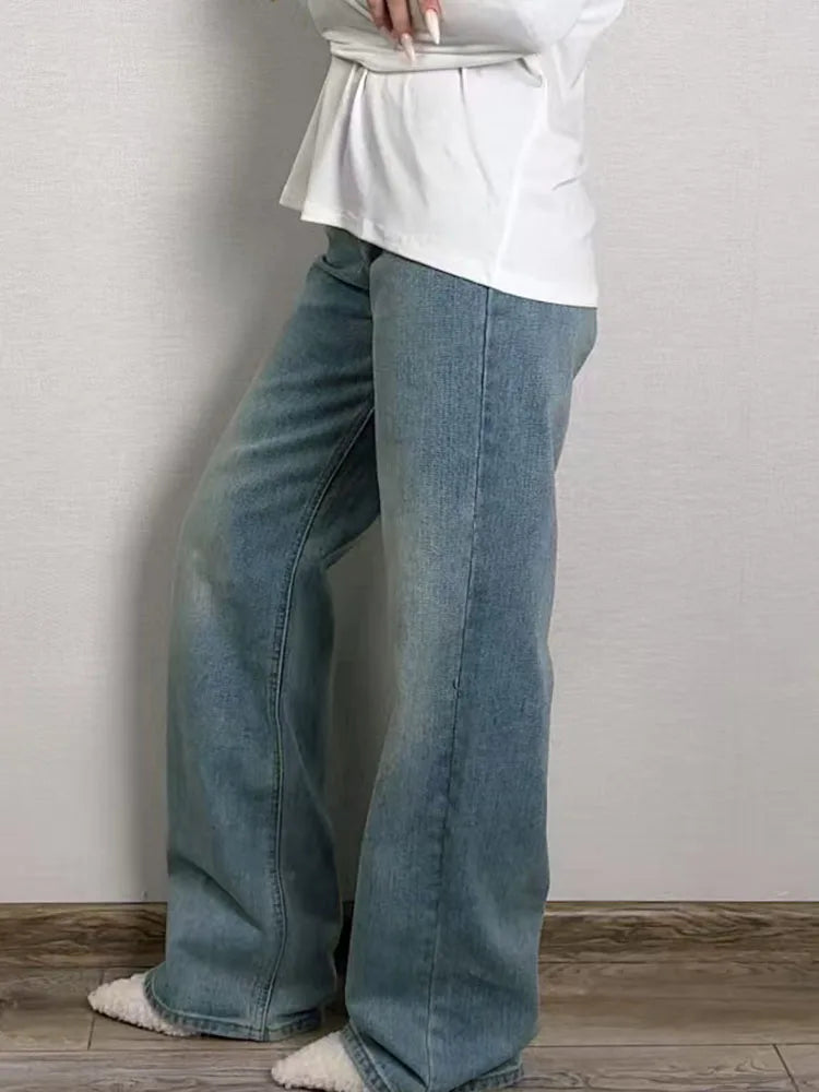 Jean bleu femmes taille haute 2025 ample décontracté petit ami jean Long pour le travail dames Simple jambe droite Denim pantalon pour les femmes
